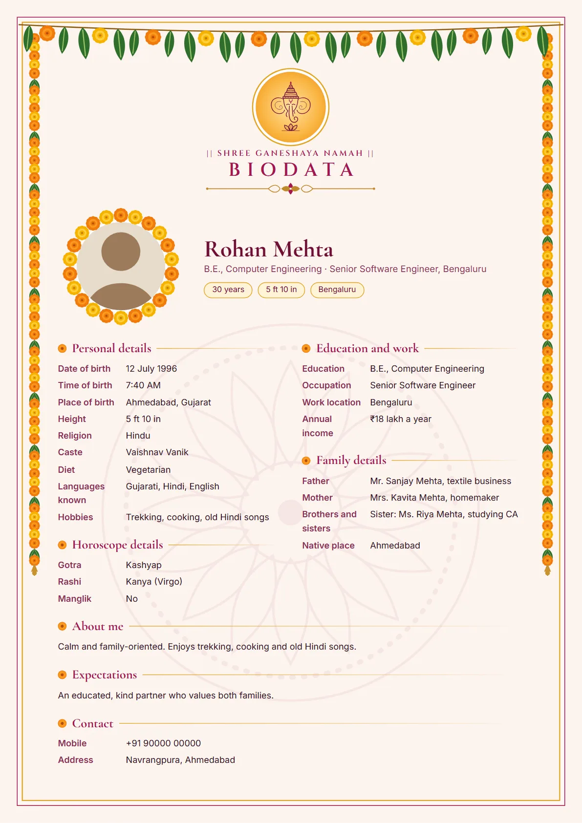 Genda marriage biodata design sample