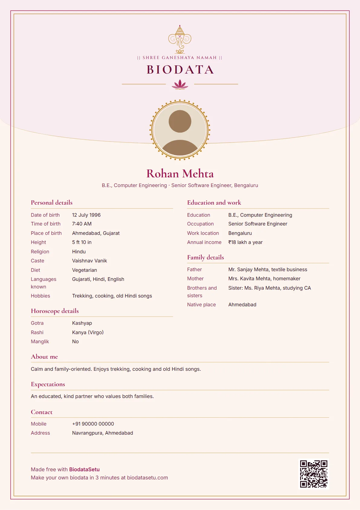 Kamal marriage biodata design sample