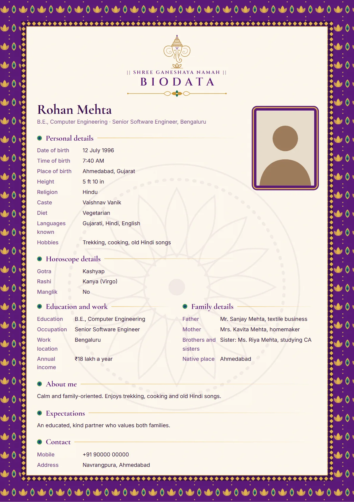 Paithani marriage biodata design sample